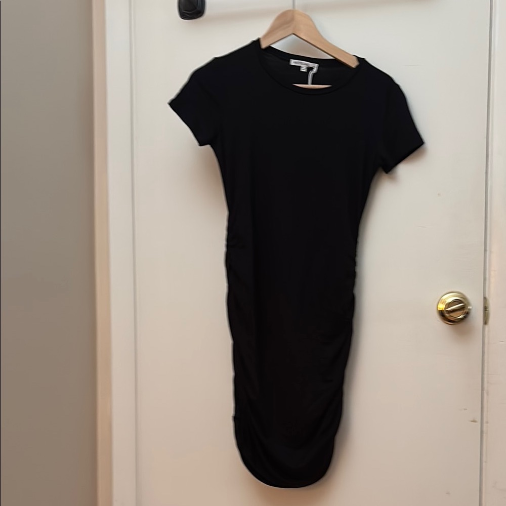 Black Tshirt dress short sleeve with side ruching size XS